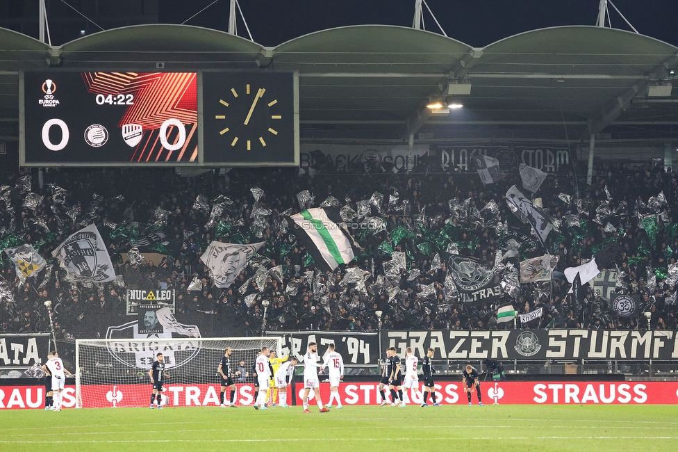 Sturm Graz - Rakow Czestochowa
UEFA Europa League Gruppenphase 5. Spieltag, SK Sturm Graz - Rakow Czestochowa, Stadion Liebenau Graz, 30.11.2023. 

Foto zeigt Fans von Sturm mit einer Choreografie
