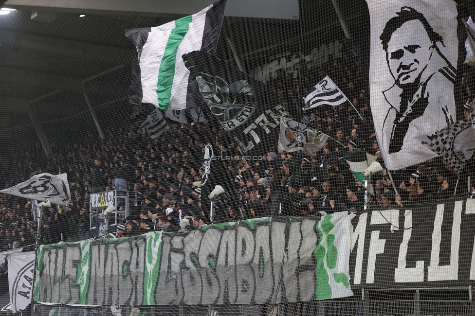 Sturm Graz - Rakow Czestochowa
UEFA Europa League Gruppenphase 5. Spieltag, SK Sturm Graz - Rakow Czestochowa, Stadion Liebenau Graz, 30.11.2023. 

Foto zeigt Fans von Sturm mit einem Spruchband
Schlüsselwörter: lissabon