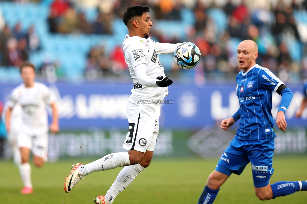 Blau-Weiss Linz - Sturm Graz
Oesterreichische Fussball Bundesliga, 16. Runde, Blau-Weiss Linz - SK Sturm Graz, Hofmann Personal Stadion Linz, 03.12.2023. 

Foto zeigt Manprit Sarkaria (Sturm)
