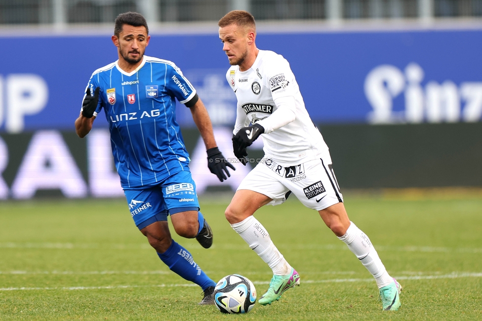 Blau-Weiss Linz - Sturm Graz
Oesterreichische Fussball Bundesliga, 16. Runde, Blau-Weiss Linz - SK Sturm Graz, Hofmann Personal Stadion Linz, 03.12.2023. 

Foto zeigt Tomi Horvat (Sturm)
