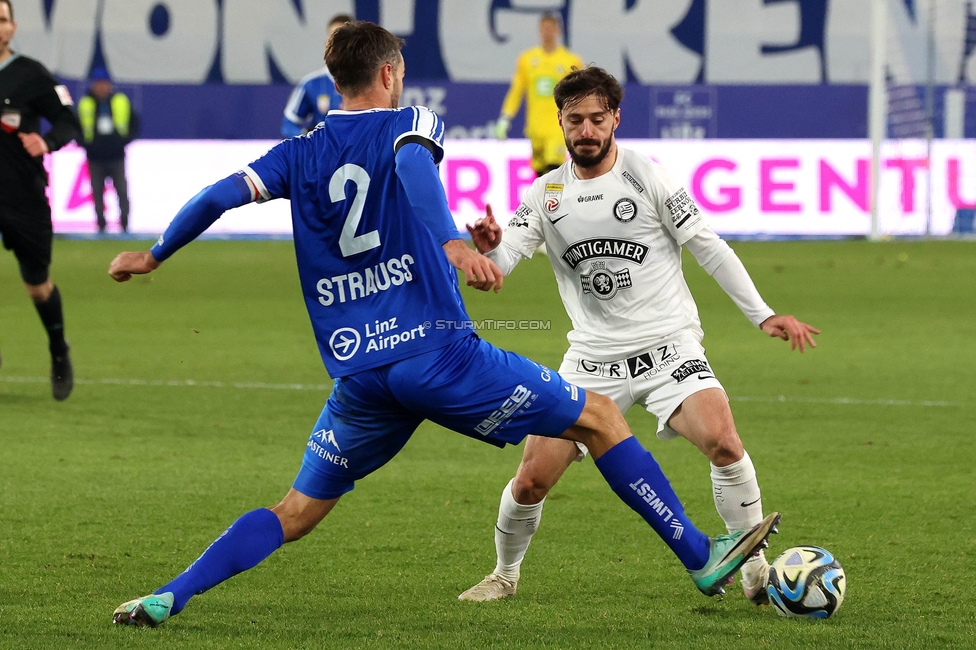 Blau-Weiss Linz - Sturm Graz
Oesterreichische Fussball Bundesliga, 16. Runde, Blau-Weiss Linz - SK Sturm Graz, Hofmann Personal Stadion Linz, 03.12.2023. 

Foto zeigt Otar Kiteishvili (Sturm)
