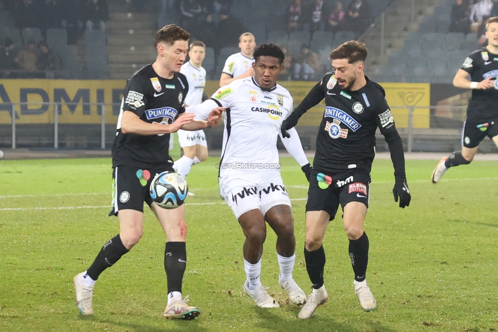 Sturm Graz - Altach
Oesterreichische Fussball Bundesliga, 17. Runde, SK Sturm Graz - SC Rheindorf Altach, Stadion Liebenau Graz, 10.12.2023. 

Foto zeigt David Schnegg (Sturm) und Otar Kiteishvili (Sturm)
