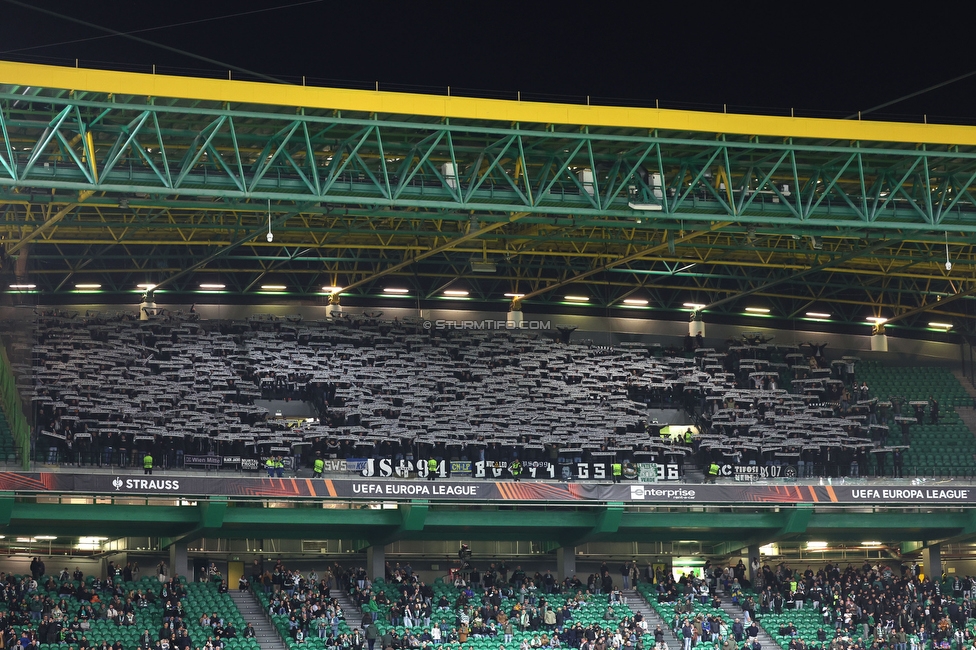 Sporting Lissabon - Sturm Graz
UEFA Europa League Gruppenphase 6. Spieltag, Sporting Lissabon - SK Sturm Graz, Estadio Jose Alvalade XXI Lissabon, 14.12.2023. 

Foto zeigt Fans von Sturm mit einer Choreografie
Schlüsselwörter: schals