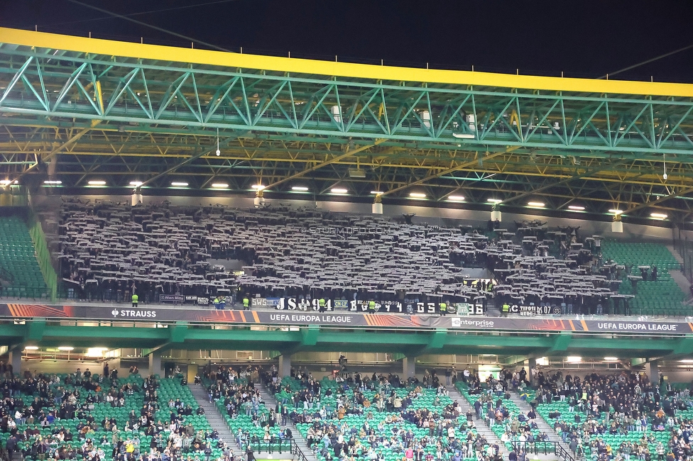 Sporting Lissabon - Sturm Graz
UEFA Europa League Gruppenphase 6. Spieltag, Sporting Lissabon - SK Sturm Graz, Estadio Jose Alvalade XXI Lissabon, 14.12.2023. 

Foto zeigt Fans von Sturm mit einer Choreografie
Schlüsselwörter: schals