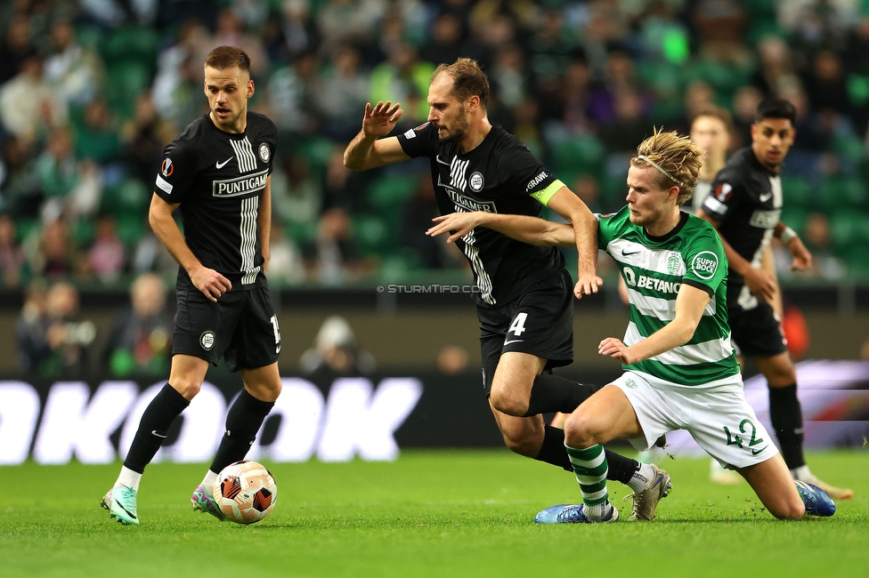 Sporting Lissabon - Sturm Graz
UEFA Europa League Gruppenphase 6. Spieltag, Sporting Lissabon - SK Sturm Graz, Estadio Jose Alvalade XXI Lissabon, 14.12.2023. 

Foto zeigt Jon Gorenc-Stankovic (Sturm)
