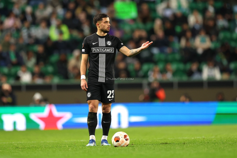 Sporting Lissabon - Sturm Graz
UEFA Europa League Gruppenphase 6. Spieltag, Sporting Lissabon - SK Sturm Graz, Estadio Jose Alvalade XXI Lissabon, 14.12.2023. 

Foto zeigt Jusuf Gazibegovic (Sturm)
