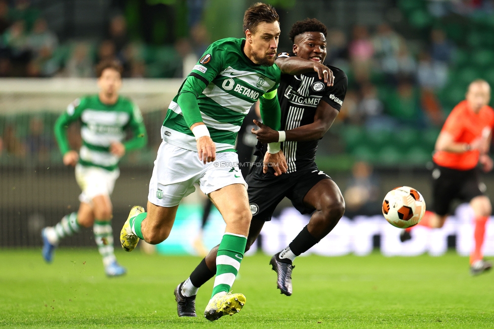 Sporting Lissabon - Sturm Graz
UEFA Europa League Gruppenphase 6. Spieltag, Sporting Lissabon - SK Sturm Graz, Estadio Jose Alvalade XXI Lissabon, 14.12.2023. 

Foto zeigt Seedy Jatta (Sturm)
