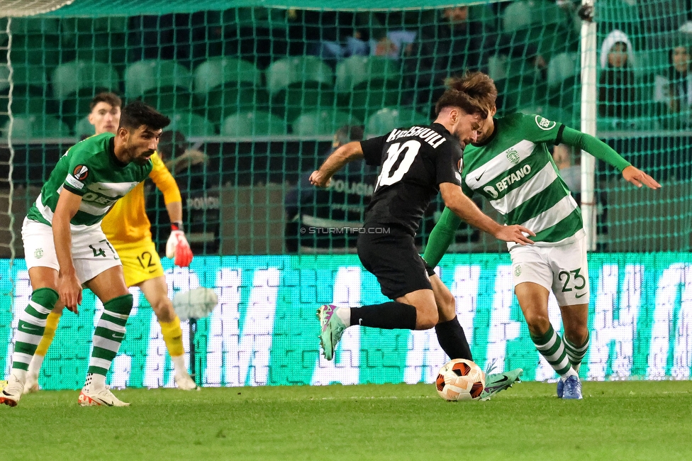 Sporting Lissabon - Sturm Graz
UEFA Europa League Gruppenphase 6. Spieltag, Sporting Lissabon - SK Sturm Graz, Estadio Jose Alvalade XXI Lissabon, 14.12.2023. 

Foto zeigt Otar Kiteishvili (Sturm)
