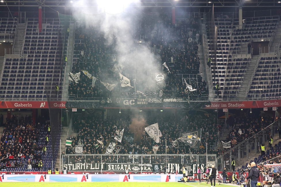 RB Salzburg - Sturm Graz
Oesterreichische Fussball Bundesliga, 18. Runde, FC RB Salzburg - SK Sturm Graz, Stadion Wals-Siezenheim, 09.02.2024. 

Foto zeigt Fans von Sturm
