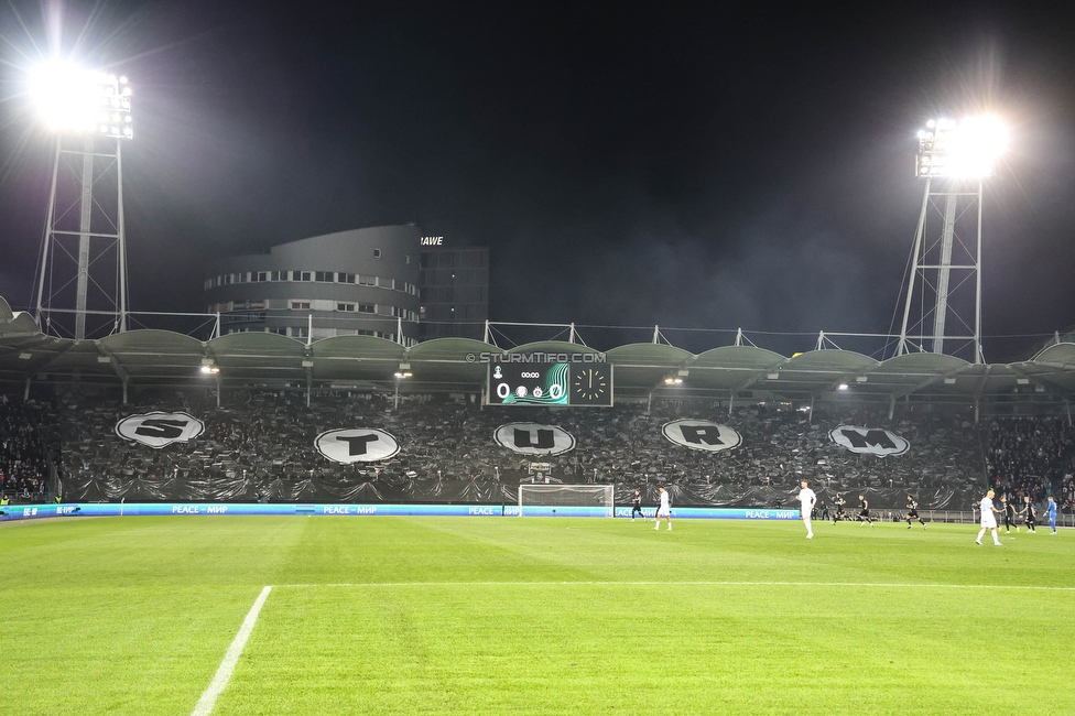 Sturm Graz - Slovan Bratislava
UEFA Conference League KO Play-offs, SK Sturm Graz - SK Slovan Bratislava, Stadion Liebenau Graz, 15.02.2024. 

Foto zeigt Fans von Sturm mit einer Choreografie
