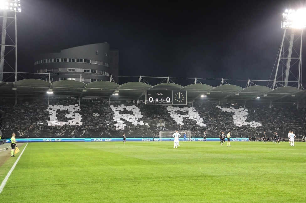 Sturm Graz - Slovan Bratislava
UEFA Conference League KO Play-offs, SK Sturm Graz - SK Slovan Bratislava, Stadion Liebenau Graz, 15.02.2024. 

Foto zeigt Fans von Sturm mit einer Choreografie
