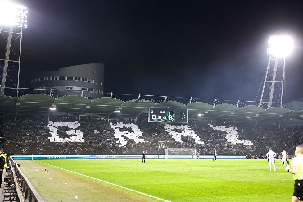 Sturm Graz - Slovan Bratislava
UEFA Conference League KO Play-offs, SK Sturm Graz - SK Slovan Bratislava, Stadion Liebenau Graz, 15.02.2024. 

Foto zeigt Fans von Sturm mit einer Choreografie
