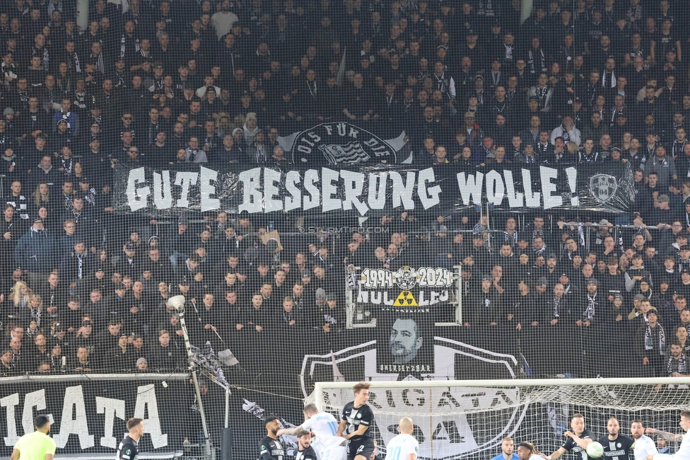 Sturm Graz - Slovan Bratislava
UEFA Conference League KO Play-offs, SK Sturm Graz - SK Slovan Bratislava, Stadion Liebenau Graz, 15.02.2024. 

Foto zeigt Fans von Sturm mit einem Spruchband
Schlüsselwörter: karlsruhe