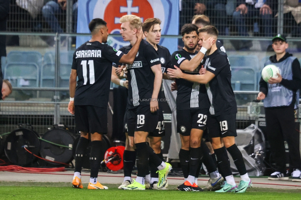 Sturm Graz - Slovan Bratislava
UEFA Conference League KO Play-offs, SK Sturm Graz - SK Slovan Bratislava, Stadion Liebenau Graz, 15.02.2024. 

Foto zeigt Mika Miles Biereth (Sturm)
