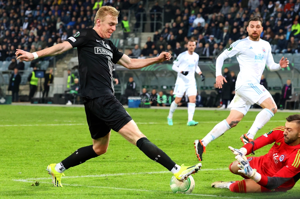 Sturm Graz - Slovan Bratislava
UEFA Conference League KO Play-offs, SK Sturm Graz - SK Slovan Bratislava, Stadion Liebenau Graz, 15.02.2024. 

Foto zeigt Mika Biereth (Sturm)
