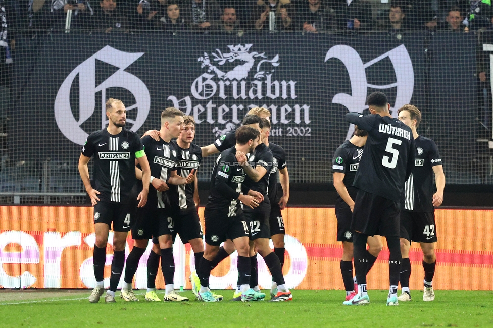 Sturm Graz - Slovan Bratislava
UEFA Conference League KO Play-offs, SK Sturm Graz - SK Slovan Bratislava, Stadion Liebenau Graz, 15.02.2024. 

Foto zeigt die Mannschaft von Sturm
Schlüsselwörter: torjubel