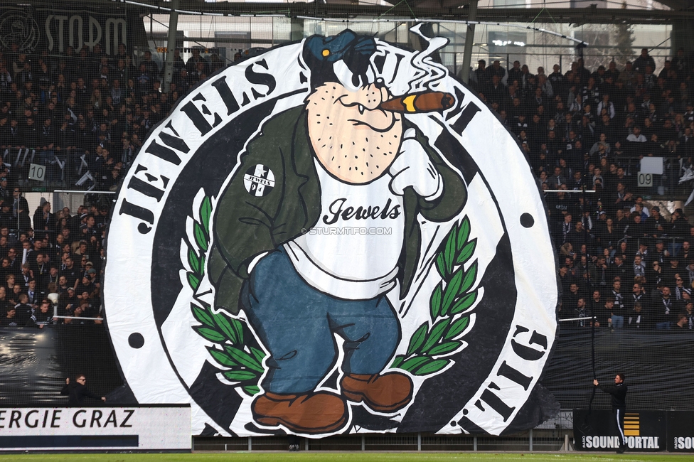 Sturm Graz - Rapid
Oesterreichische Fussball Bundesliga, 19. Runde, SK Sturm Graz - SK Rapid Wien, Stadion Liebenau Graz, 18.02.2024. 

Foto zeigt Fans von Sturm mit einer Choreografie
