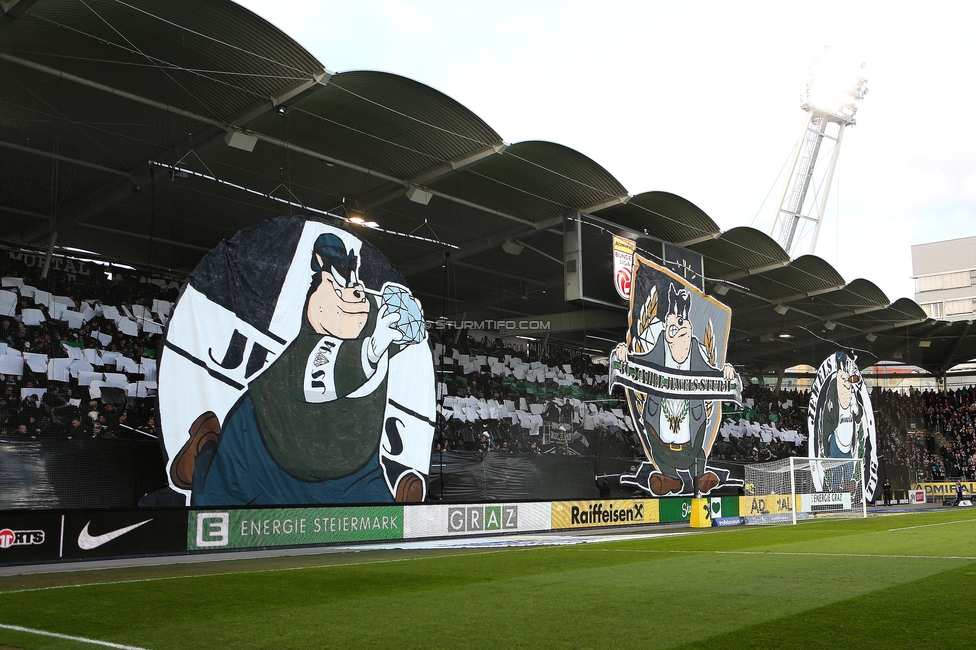 Sturm Graz - Rapid
Oesterreichische Fussball Bundesliga, 19. Runde, SK Sturm Graz - SK Rapid Wien, Stadion Liebenau Graz, 18.02.2024. 

Foto zeigt Fans von Sturm mit einer Choreografie
