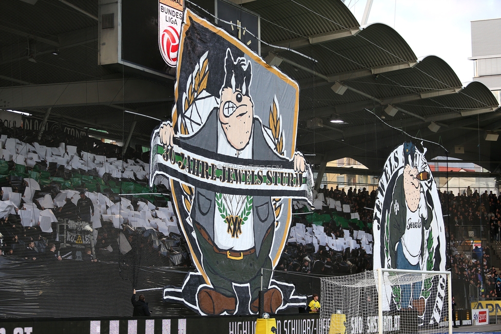 Sturm Graz - Rapid
Oesterreichische Fussball Bundesliga, 19. Runde, SK Sturm Graz - SK Rapid Wien, Stadion Liebenau Graz, 18.02.2024. 

Foto zeigt Fans von Sturm mit einer Choreografie
