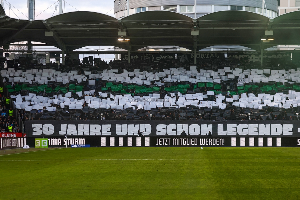 Sturm Graz - Rapid
Oesterreichische Fussball Bundesliga, 19. Runde, SK Sturm Graz - SK Rapid Wien, Stadion Liebenau Graz, 18.02.2024. 

Foto zeigt Fans von Sturm mit einer Choreografie
