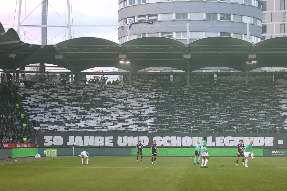 Sturm Graz - Rapid
Oesterreichische Fussball Bundesliga, 19. Runde, SK Sturm Graz - SK Rapid Wien, Stadion Liebenau Graz, 18.02.2024. 

Foto zeigt Fans von Sturm mit einer Choreografie
