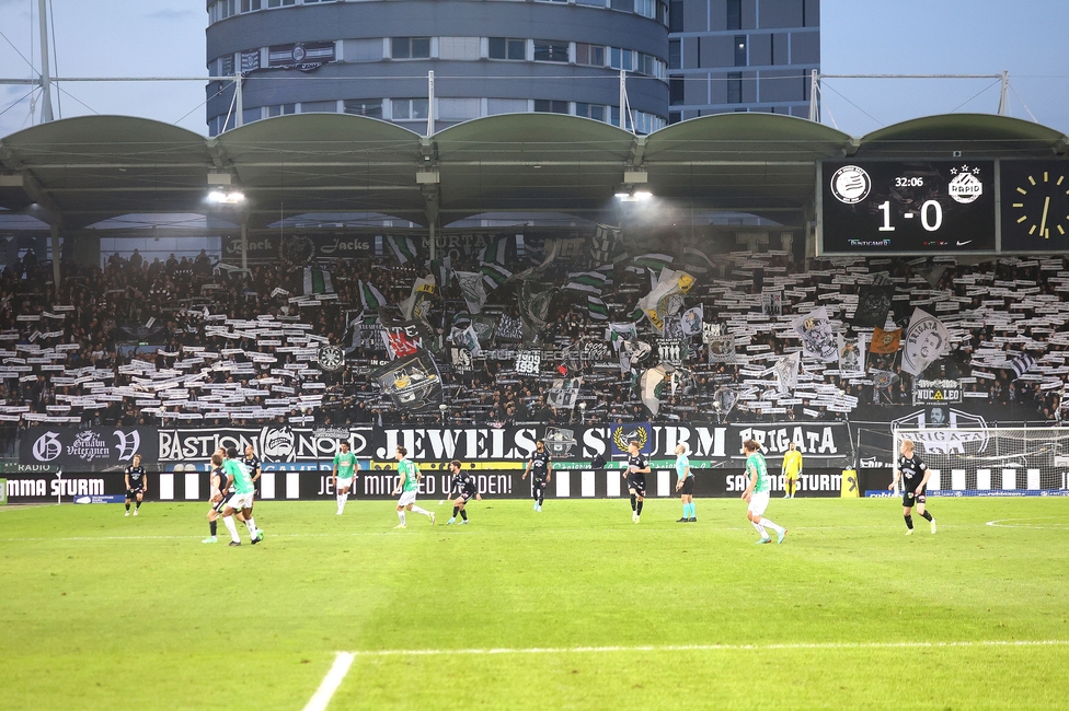 Sturm Graz - Rapid
Oesterreichische Fussball Bundesliga, 19. Runde, SK Sturm Graz - SK Rapid Wien, Stadion Liebenau Graz, 18.02.2024. 

Foto zeigt Fans von Sturm mit einer Choreografie
