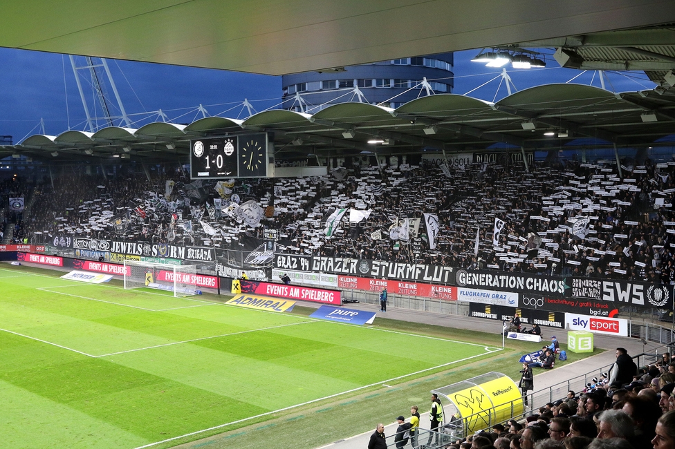 Sturm Graz - Rapid
Oesterreichische Fussball Bundesliga, 19. Runde, SK Sturm Graz - SK Rapid Wien, Stadion Liebenau Graz, 18.02.2024. 

Foto zeigt Fans von Sturm mit einer Choreografie
