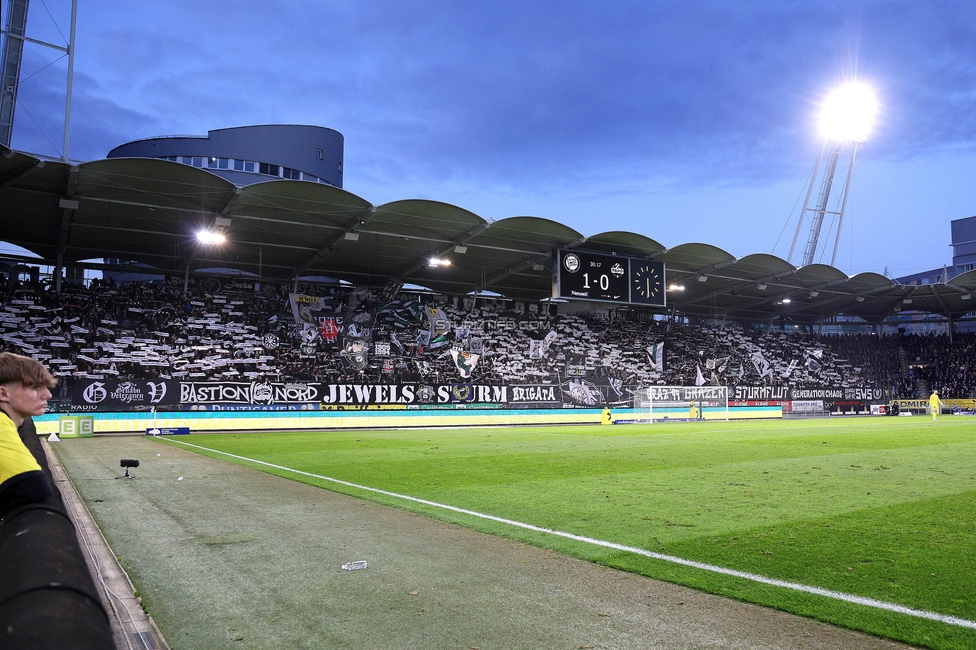 Sturm Graz - Rapid
Oesterreichische Fussball Bundesliga, 19. Runde, SK Sturm Graz - SK Rapid Wien, Stadion Liebenau Graz, 18.02.2024. 

Foto zeigt Fans von Sturm mit einer Choreografie
