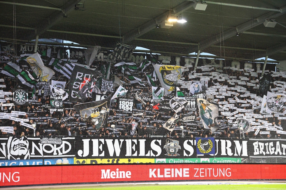 Sturm Graz - Rapid
Oesterreichische Fussball Bundesliga, 19. Runde, SK Sturm Graz - SK Rapid Wien, Stadion Liebenau Graz, 18.02.2024. 

Foto zeigt Fans von Sturm mit einer Choreografie
