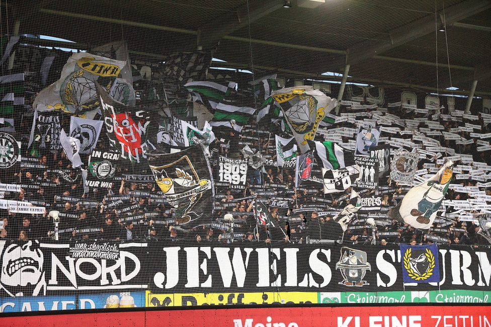 Sturm Graz - Rapid
Oesterreichische Fussball Bundesliga, 19. Runde, SK Sturm Graz - SK Rapid Wien, Stadion Liebenau Graz, 18.02.2024. 

Foto zeigt Fans von Sturm mit einer Choreografie
