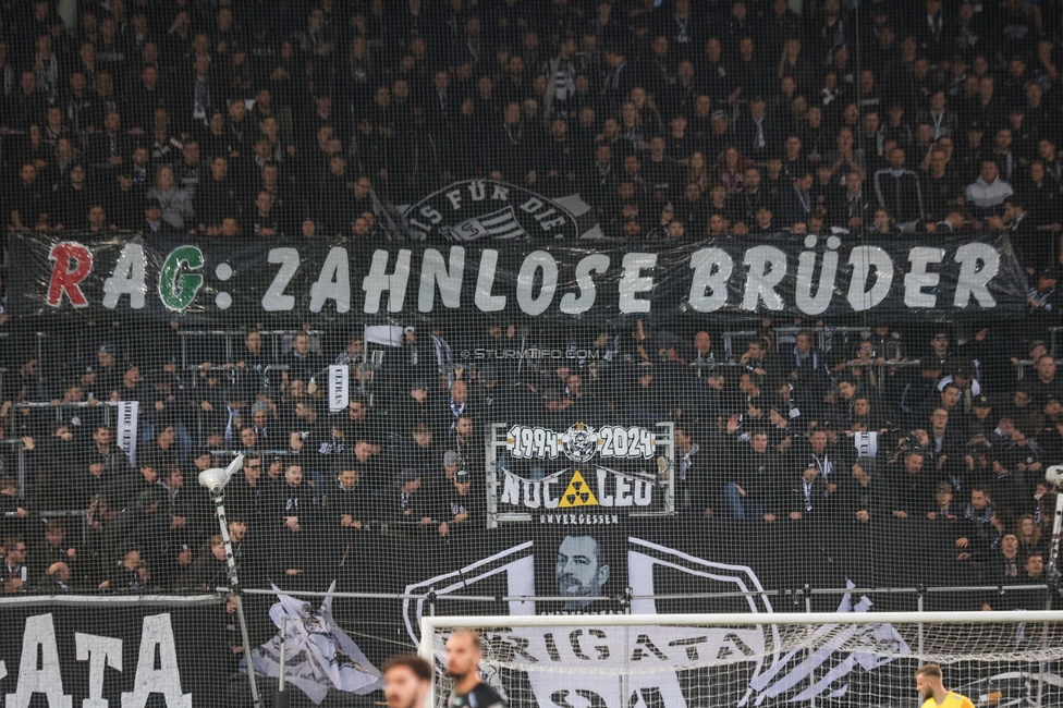 Sturm Graz - Rapid
Oesterreichische Fussball Bundesliga, 19. Runde, SK Sturm Graz - SK Rapid Wien, Stadion Liebenau Graz, 18.02.2024. 

Foto zeigt Fans von Sturm mit einem Spruchband
