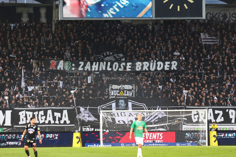 Sturm Graz - Rapid
Oesterreichische Fussball Bundesliga, 19. Runde, SK Sturm Graz - SK Rapid Wien, Stadion Liebenau Graz, 18.02.2024. 

Foto zeigt Fans von Sturm mit einem Spruchband
