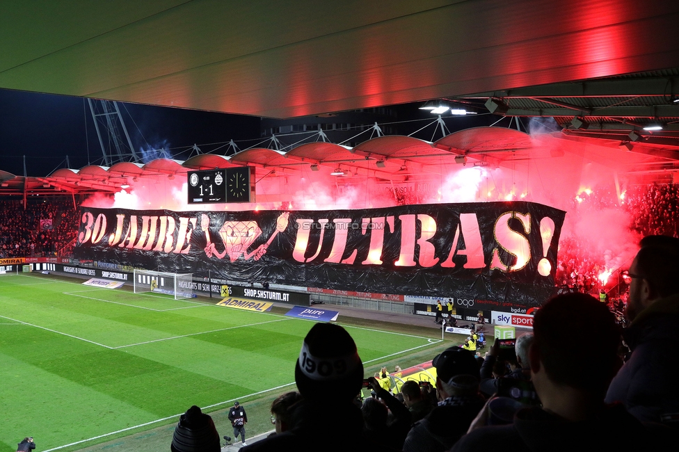 Sturm Graz - Rapid
Oesterreichische Fussball Bundesliga, 19. Runde, SK Sturm Graz - SK Rapid Wien, Stadion Liebenau Graz, 18.02.2024. 

Foto zeigt Fans von Sturm mit einer Choreografie
