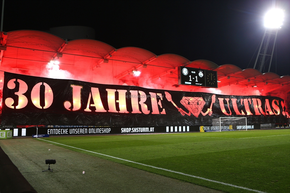 Sturm Graz - Rapid
Oesterreichische Fussball Bundesliga, 19. Runde, SK Sturm Graz - SK Rapid Wien, Stadion Liebenau Graz, 18.02.2024. 

Foto zeigt Fans von Sturm mit einer Choreografie
