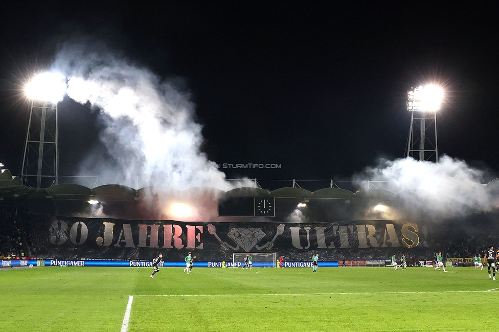 Sturm Graz - Rapid
Oesterreichische Fussball Bundesliga, 19. Runde, SK Sturm Graz - SK Rapid Wien, Stadion Liebenau Graz, 18.02.2024. 

Foto zeigt Fans von Sturm mit einer Choreografie
