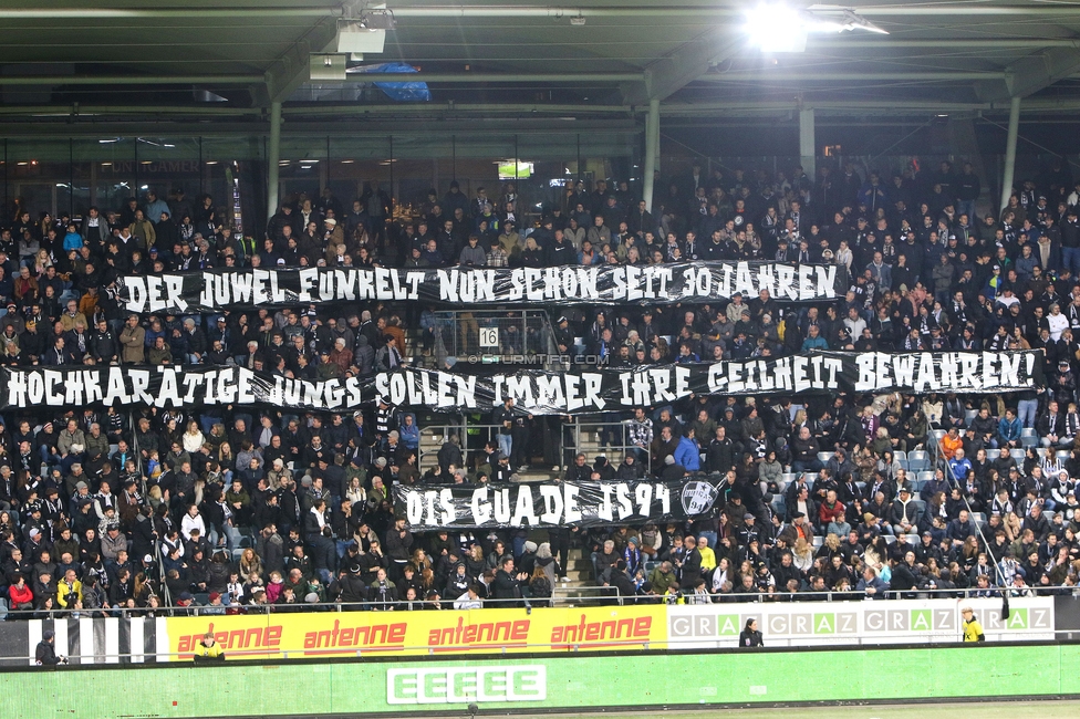 Sturm Graz - Rapid
Oesterreichische Fussball Bundesliga, 19. Runde, SK Sturm Graz - SK Rapid Wien, Stadion Liebenau Graz, 18.02.2024. 

Foto zeigt Fans von Sturm mit einem Spruchband
