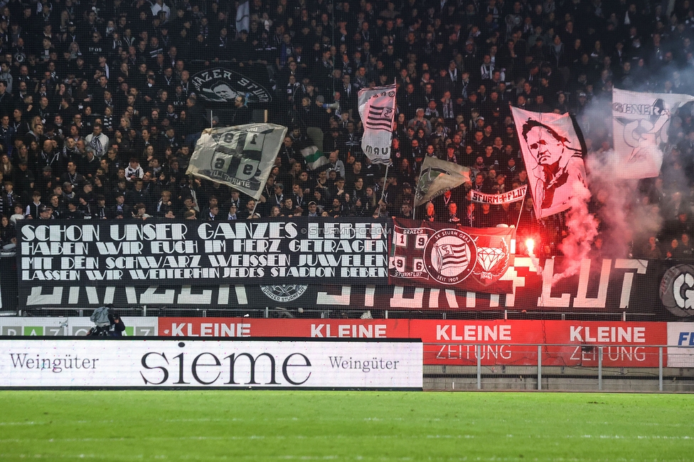 Sturm Graz - Rapid
Oesterreichische Fussball Bundesliga, 19. Runde, SK Sturm Graz - SK Rapid Wien, Stadion Liebenau Graz, 18.02.2024. 

Foto zeigt Fans von Sturm mit einem Spruchband
