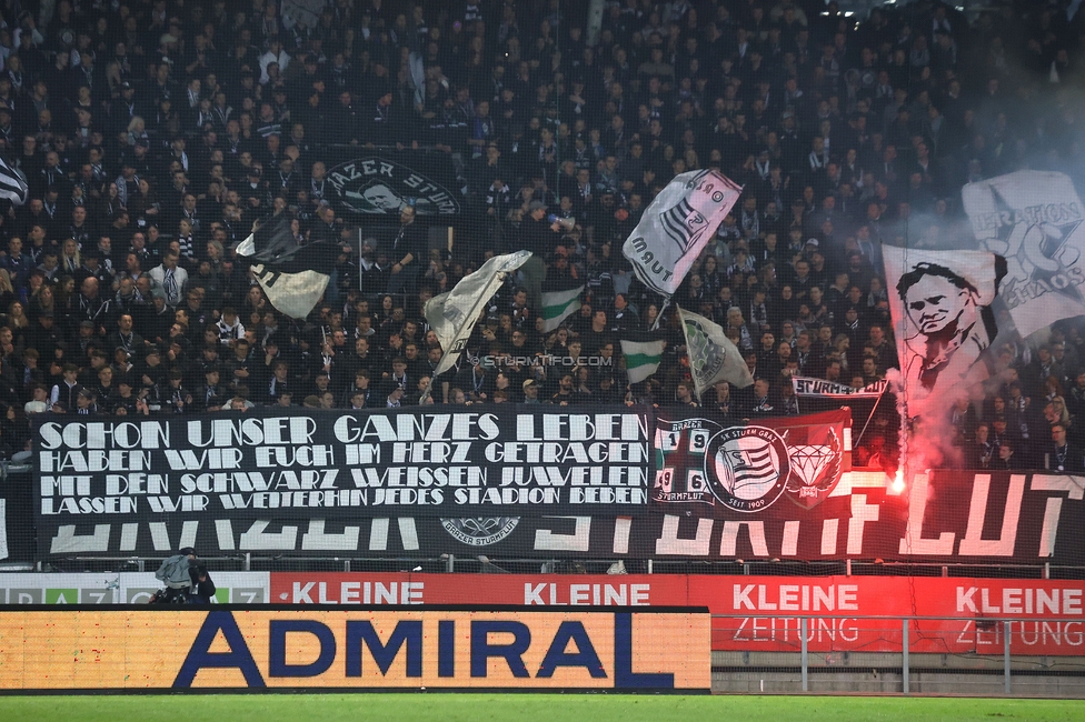 Sturm Graz - Rapid
Oesterreichische Fussball Bundesliga, 19. Runde, SK Sturm Graz - SK Rapid Wien, Stadion Liebenau Graz, 18.02.2024. 

Foto zeigt Fans von Sturm mit einem Spruchband
