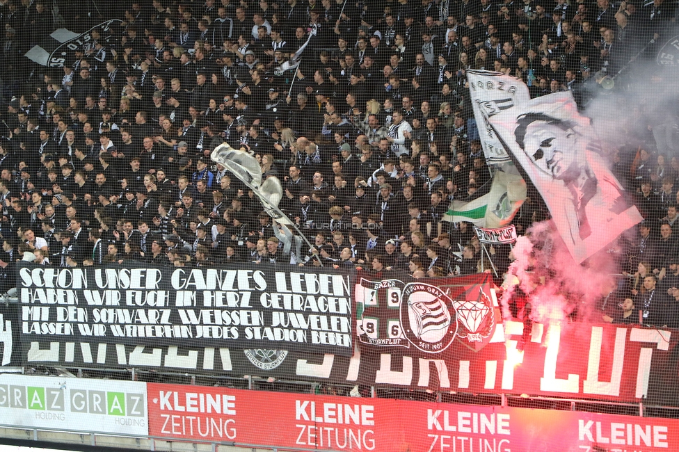 Sturm Graz - Rapid
Oesterreichische Fussball Bundesliga, 19. Runde, SK Sturm Graz - SK Rapid Wien, Stadion Liebenau Graz, 18.02.2024. 

Foto zeigt Fans von Sturm mit einem Spruchband

