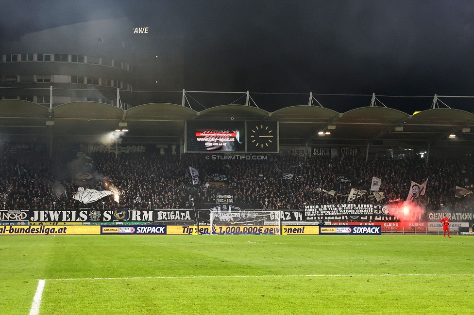 Sturm Graz - Rapid
Oesterreichische Fussball Bundesliga, 19. Runde, SK Sturm Graz - SK Rapid Wien, Stadion Liebenau Graz, 18.02.2024. 

Foto zeigt Fans von Sturm mit einem Spruchband
