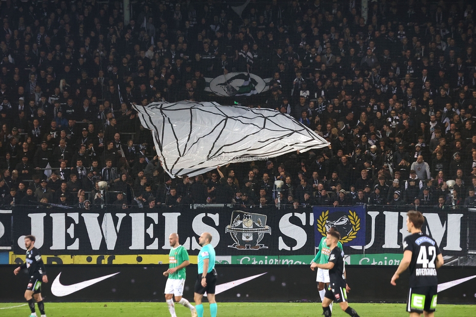 Sturm Graz - Rapid
Oesterreichische Fussball Bundesliga, 19. Runde, SK Sturm Graz - SK Rapid Wien, Stadion Liebenau Graz, 18.02.2024. 

Foto zeigt Fans von Sturm mit einem Spruchband
