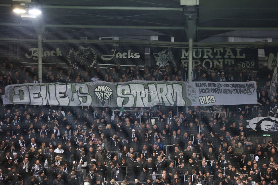 Sturm Graz - Rapid
Oesterreichische Fussball Bundesliga, 19. Runde, SK Sturm Graz - SK Rapid Wien, Stadion Liebenau Graz, 18.02.2024. 

Foto zeigt Fans von Sturm mit einem Spruchband
