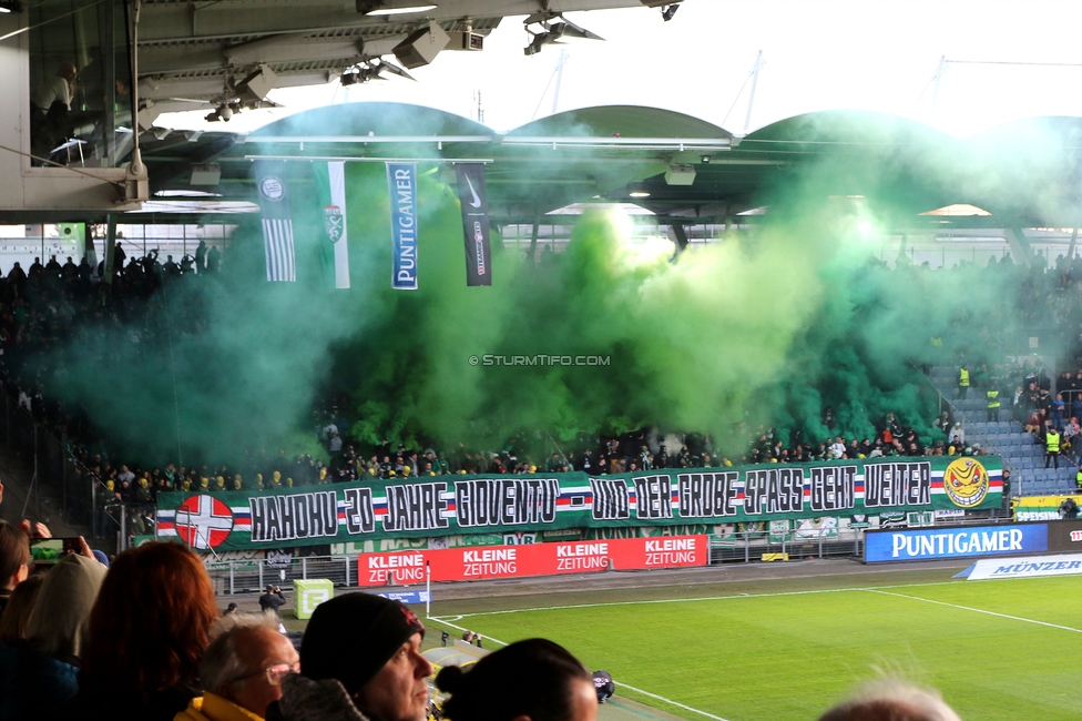 Sturm Graz - Rapid
Oesterreichische Fussball Bundesliga, 19. Runde, SK Sturm Graz - SK Rapid Wien, Stadion Liebenau Graz, 18.02.2024. 

Foto zeigt Fans von Rapid mit einer Choreografie
