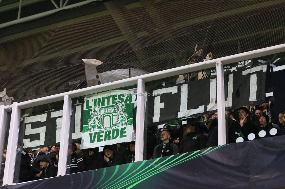 Slovan Bratislava - Sturm Graz
UEFA Conference League KO Play-offs, SK Slovan Bratislava - SK Sturm Graz, Stadium Tehelne pole Bratislava, 22.02.2024. 

Foto zeigt Fans von Sturm
