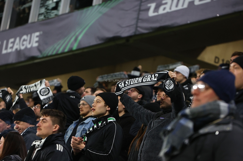 Slovan Bratislava - Sturm Graz
UEFA Conference League KO Play-offs, SK Slovan Bratislava - SK Sturm Graz, Stadium Tehelne pole Bratislava, 22.02.2024. 

Foto zeigt Fans von Sturm
