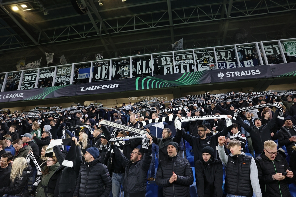 Slovan Bratislava - Sturm Graz
UEFA Conference League KO Play-offs, SK Slovan Bratislava - SK Sturm Graz, Stadium Tehelne pole Bratislava, 22.02.2024. 

Foto zeigt Fans von Sturm
