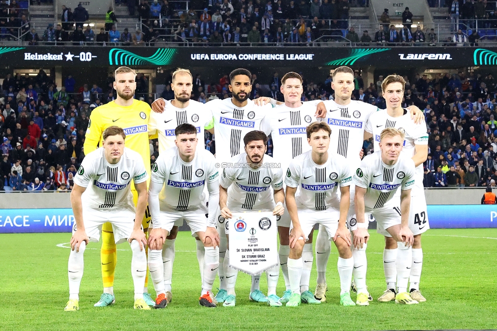 Slovan Bratislava - Sturm Graz
UEFA Conference League KO Play-offs, SK Slovan Bratislava - SK Sturm Graz, Stadium Tehelne pole Bratislava, 22.02.2024. 

Foto zeigt die Mannschaft von Sturm
