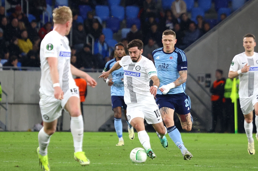 Slovan Bratislava - Sturm Graz
UEFA Conference League KO Play-offs, SK Slovan Bratislava - SK Sturm Graz, Stadium Tehelne pole Bratislava, 22.02.2024. 

Foto zeigt Otar Kiteishvili (Sturm)
