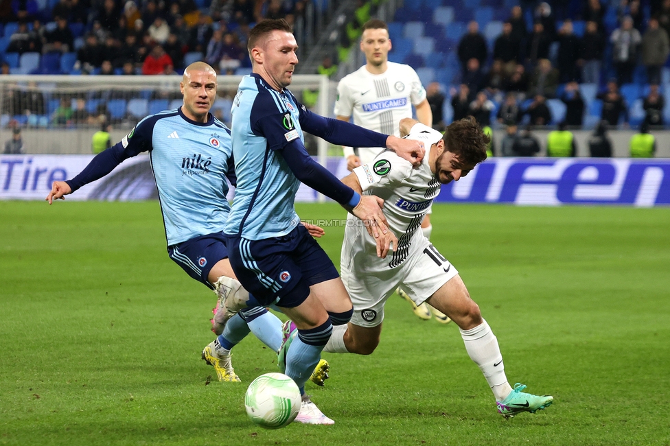 Slovan Bratislava - Sturm Graz
UEFA Conference League KO Play-offs, SK Slovan Bratislava - SK Sturm Graz, Stadium Tehelne pole Bratislava, 22.02.2024. 

Foto zeigt Otar Kiteishvili (Sturm)
