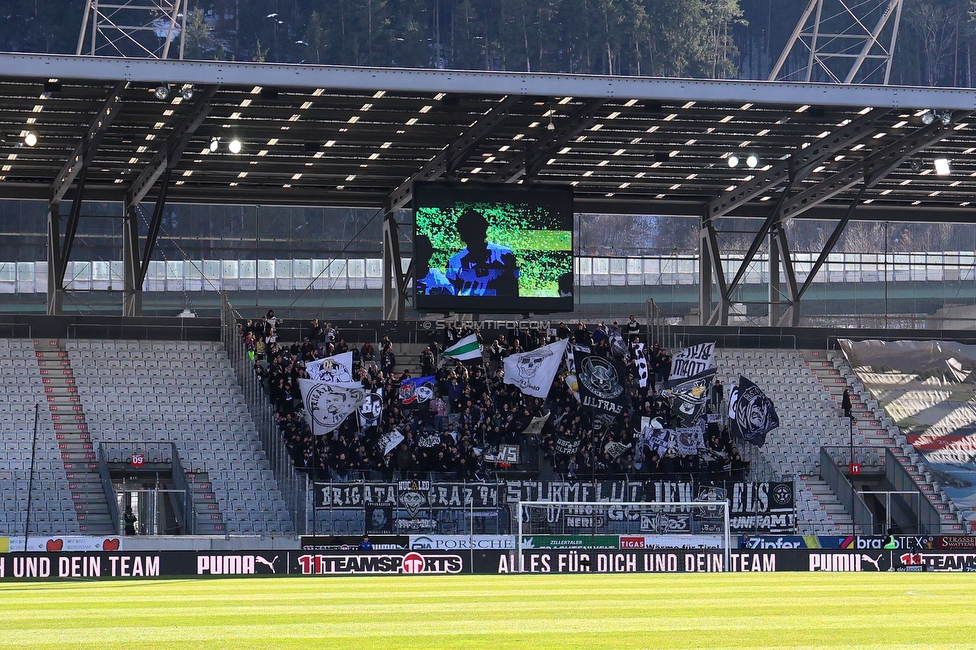 WSG Tirol - Sturm Graz
Oesterreichische Fussball Bundesliga, 20. Runde, WSG Tirol - SK Sturm Graz, Tivoli Neu Innsbruck, 25.02.2024. 

Foto zeigt Fans von Sturm
